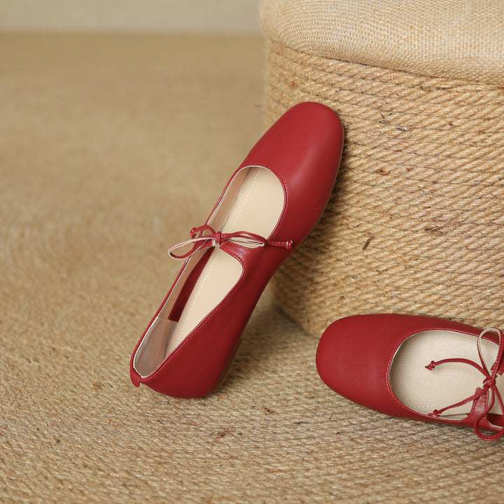 Elegant Women's Genuine Leather Ballet Flats – Lace-Up Design