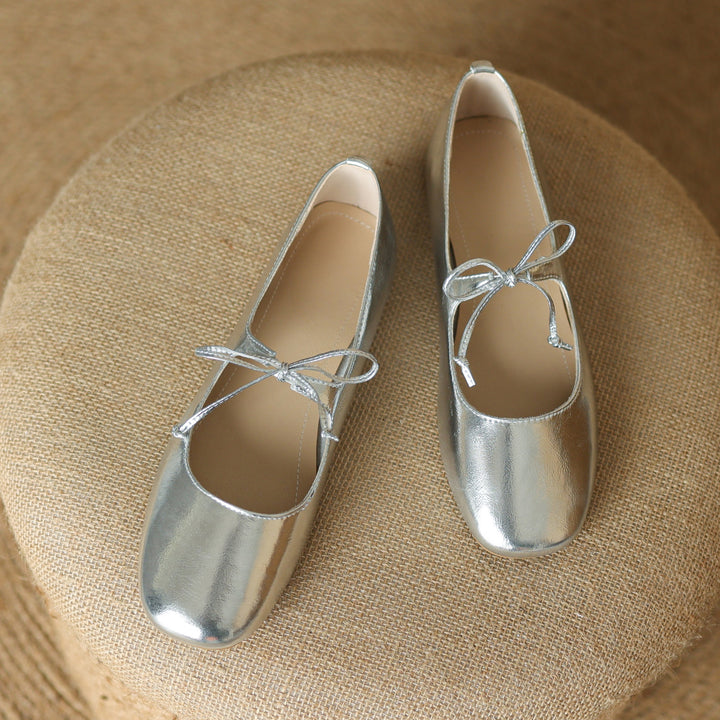 Elegant Women's Genuine Leather Ballet Flats – Lace-Up Design