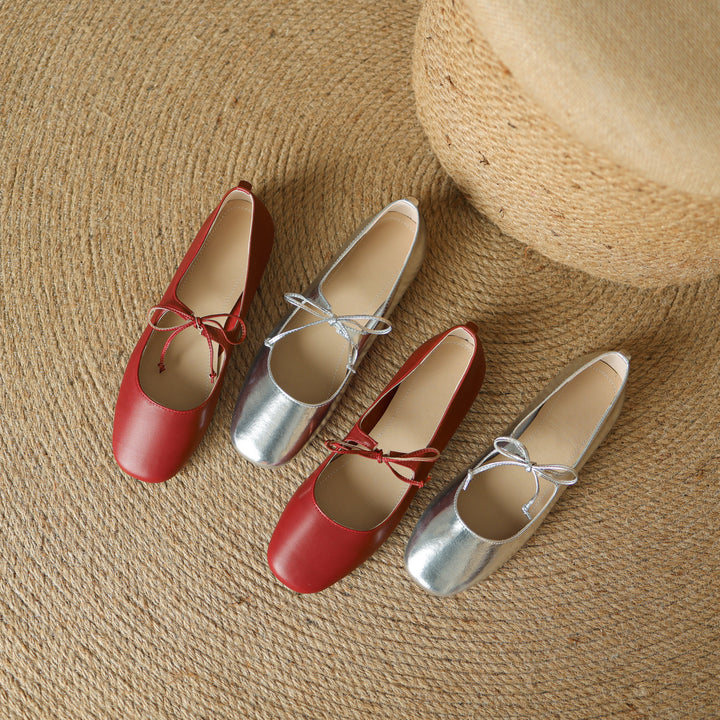 Elegant Women's Genuine Leather Ballet Flats – Lace-Up Design