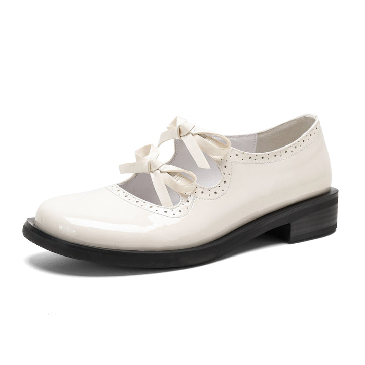 Women's French Style Sweet Bow Leather Shoes - Vintage Scalloped Mary Janes