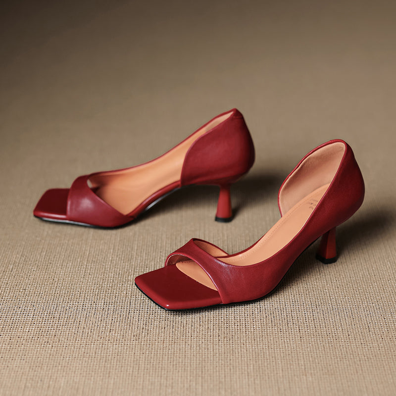 Handmade Genuine Leather d'Orsay Sandals - Women's Office Dress Shoes Kitten Heel