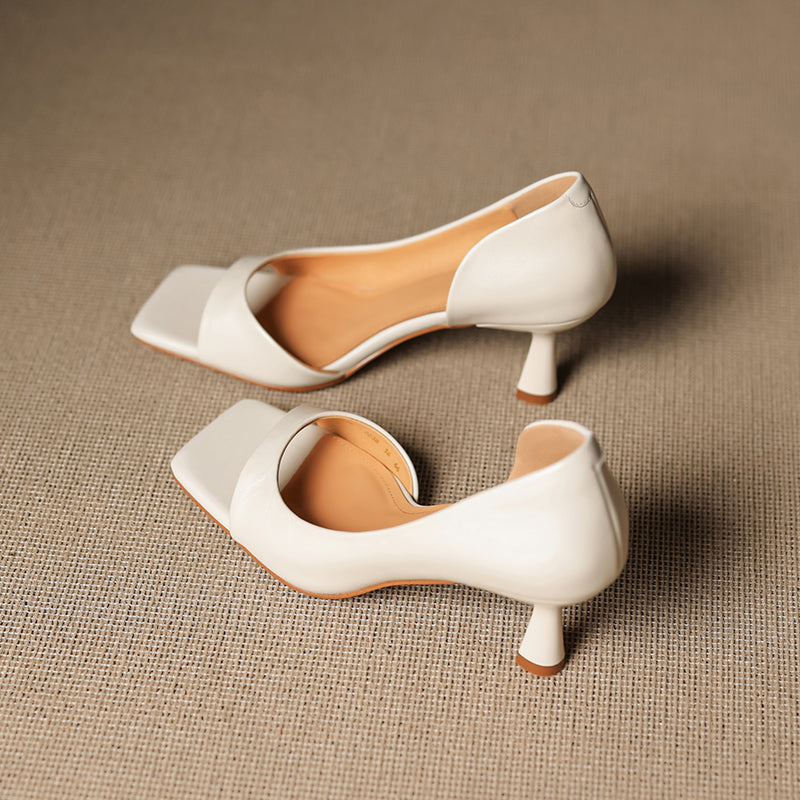 Handmade Genuine Leather d'Orsay Sandals - Women's Office Dress Shoes Kitten Heel