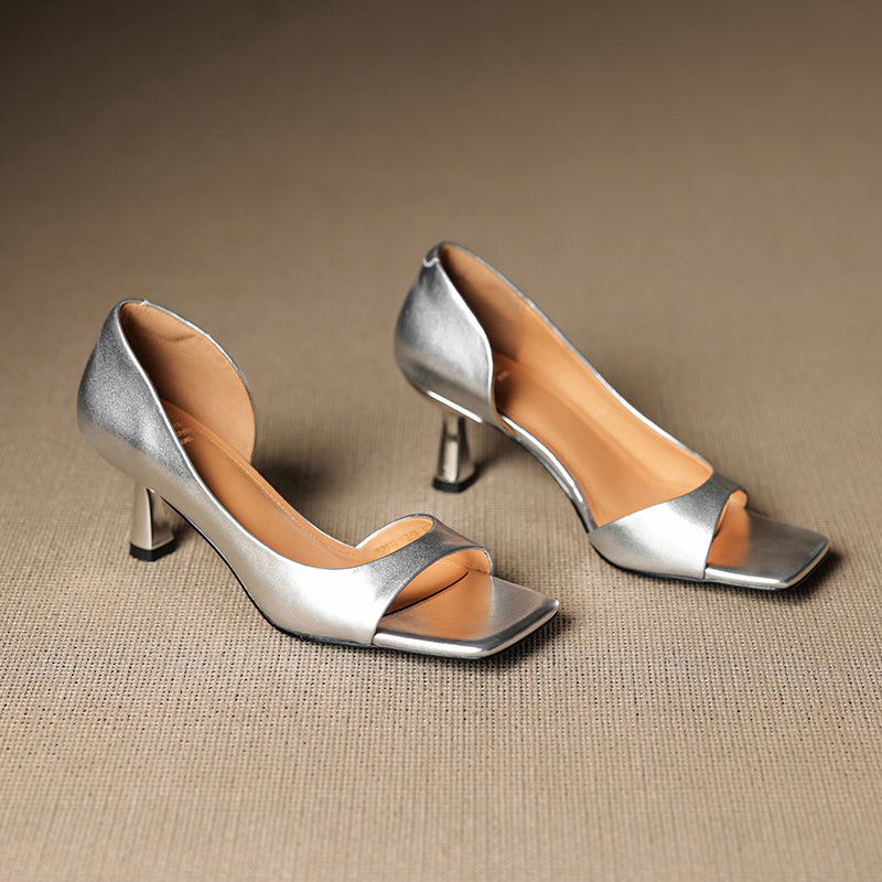 Handmade Genuine Leather d'Orsay Sandals - Women's Office Dress Shoes Kitten Heel