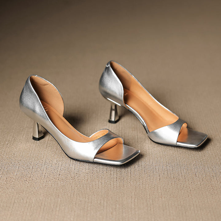 Handmade Genuine Leather d'Orsay Sandals - Women's Office Dress Shoes Kitten Heel