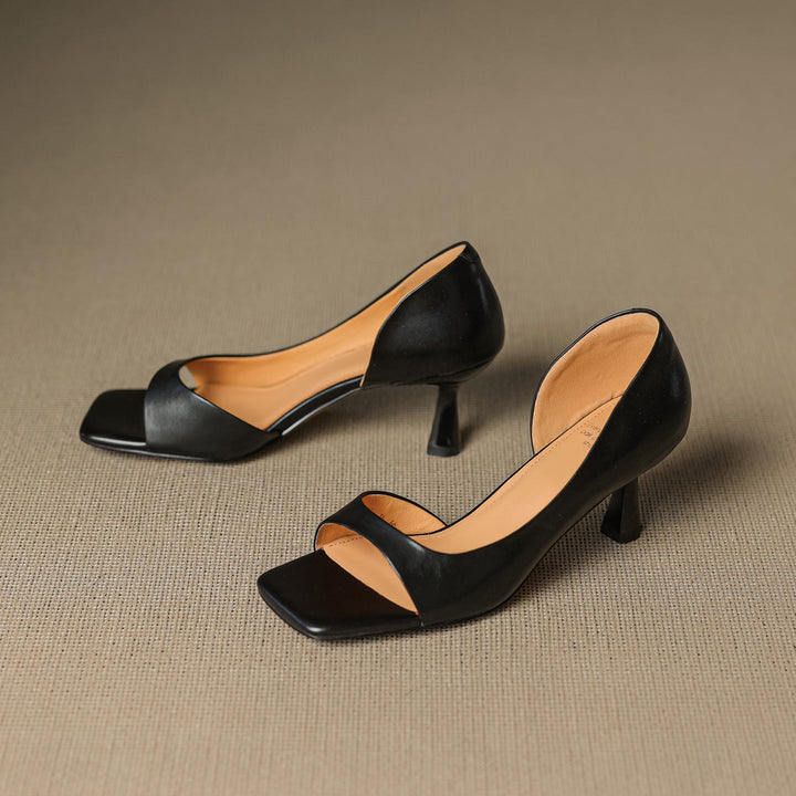 Handmade Genuine Leather d'Orsay Sandals - Women's Office Dress Shoes Kitten Heel