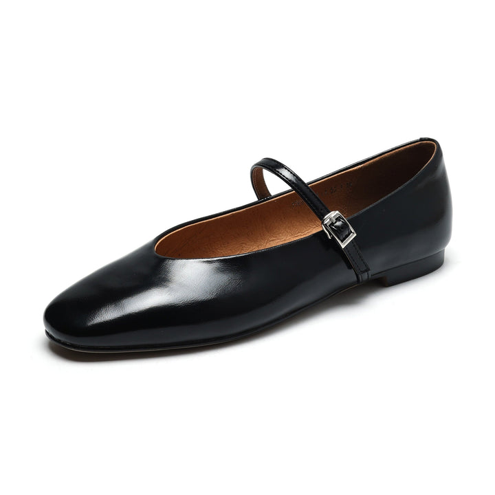 Women’s Metallic Sheepskin Mary Jane Flats – Stylish Square Toe Leather Shoes