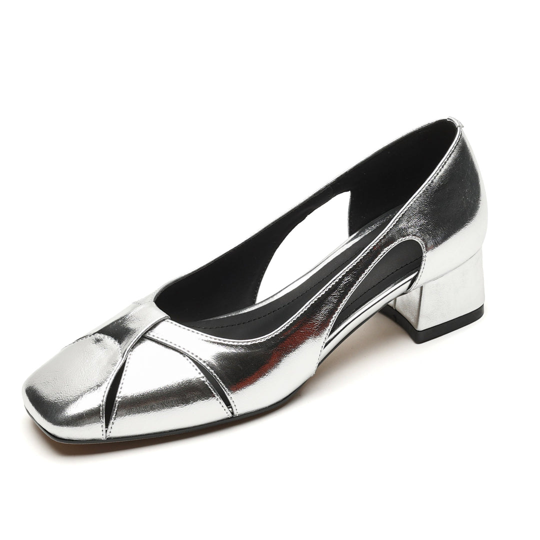 Elegant Women's Leather Cut-Out Mid Heel Summer Pumps
