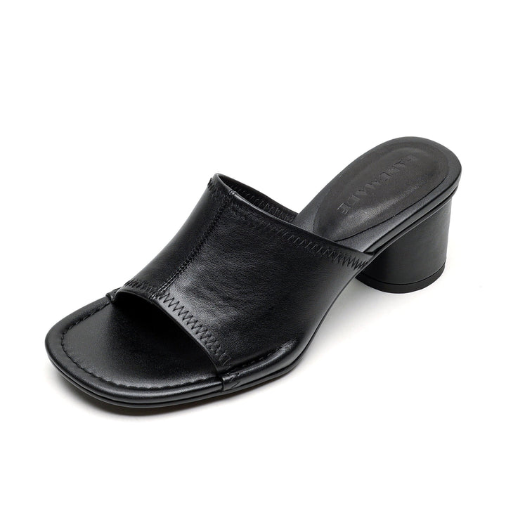 Handmade Leather Block Heel Mules - Women's Summer Cowhide Open Toe Sandals