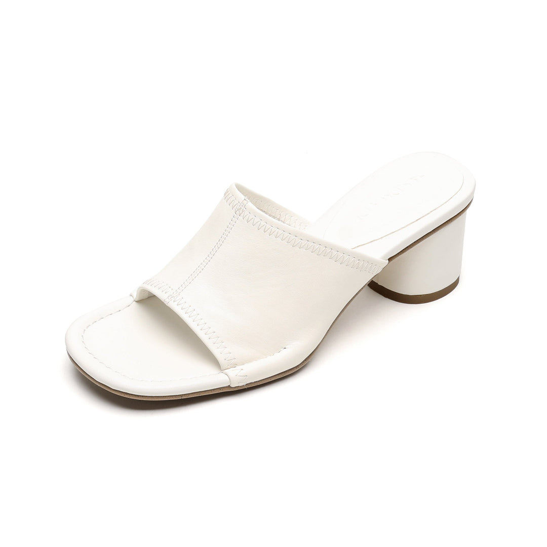 Handmade Leather Block Heel Mules - Women's Summer Cowhide Open Toe Sandals