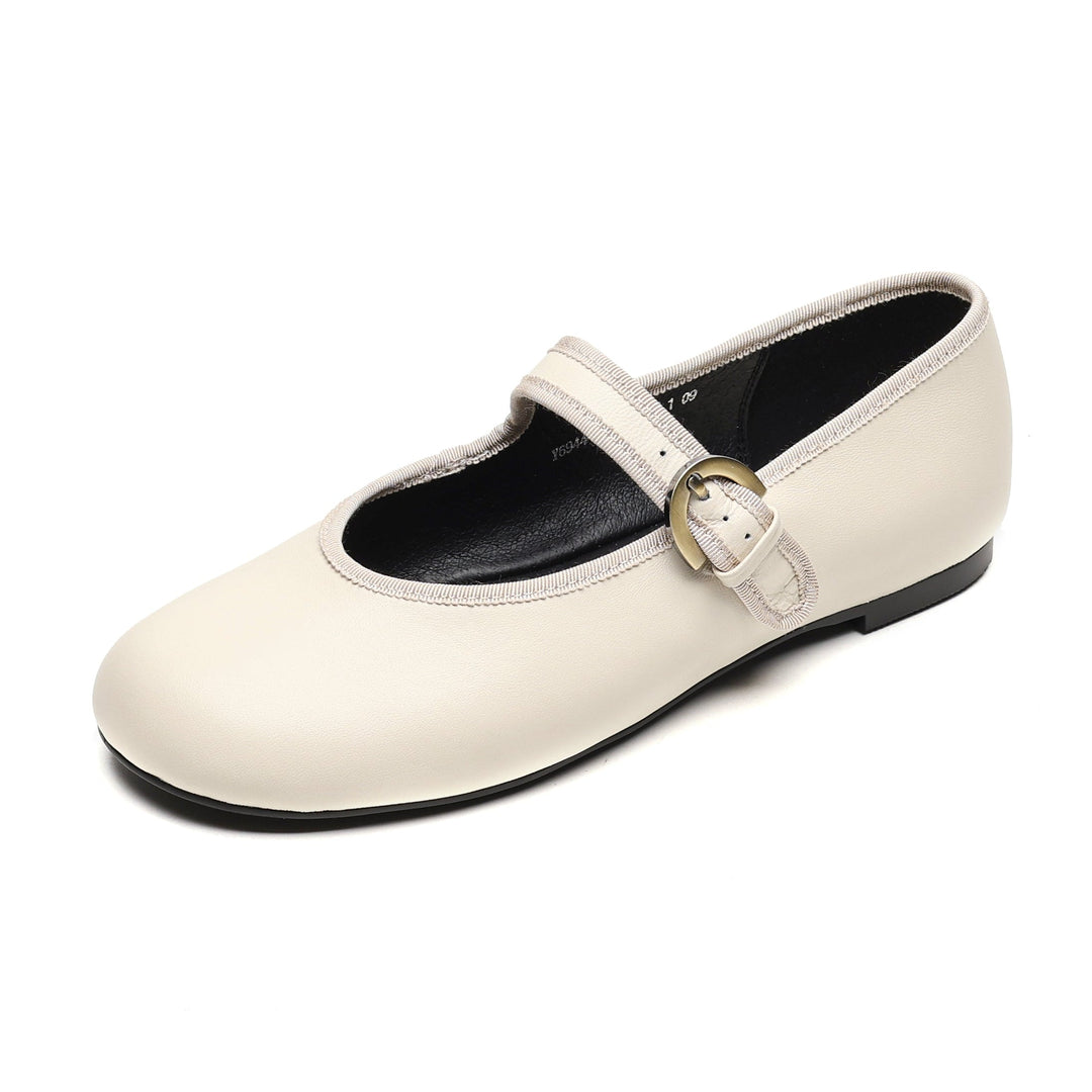 Women’s Sheepskin Mary Jane Flats – Classic Round Toe Buckle Strap Shoes