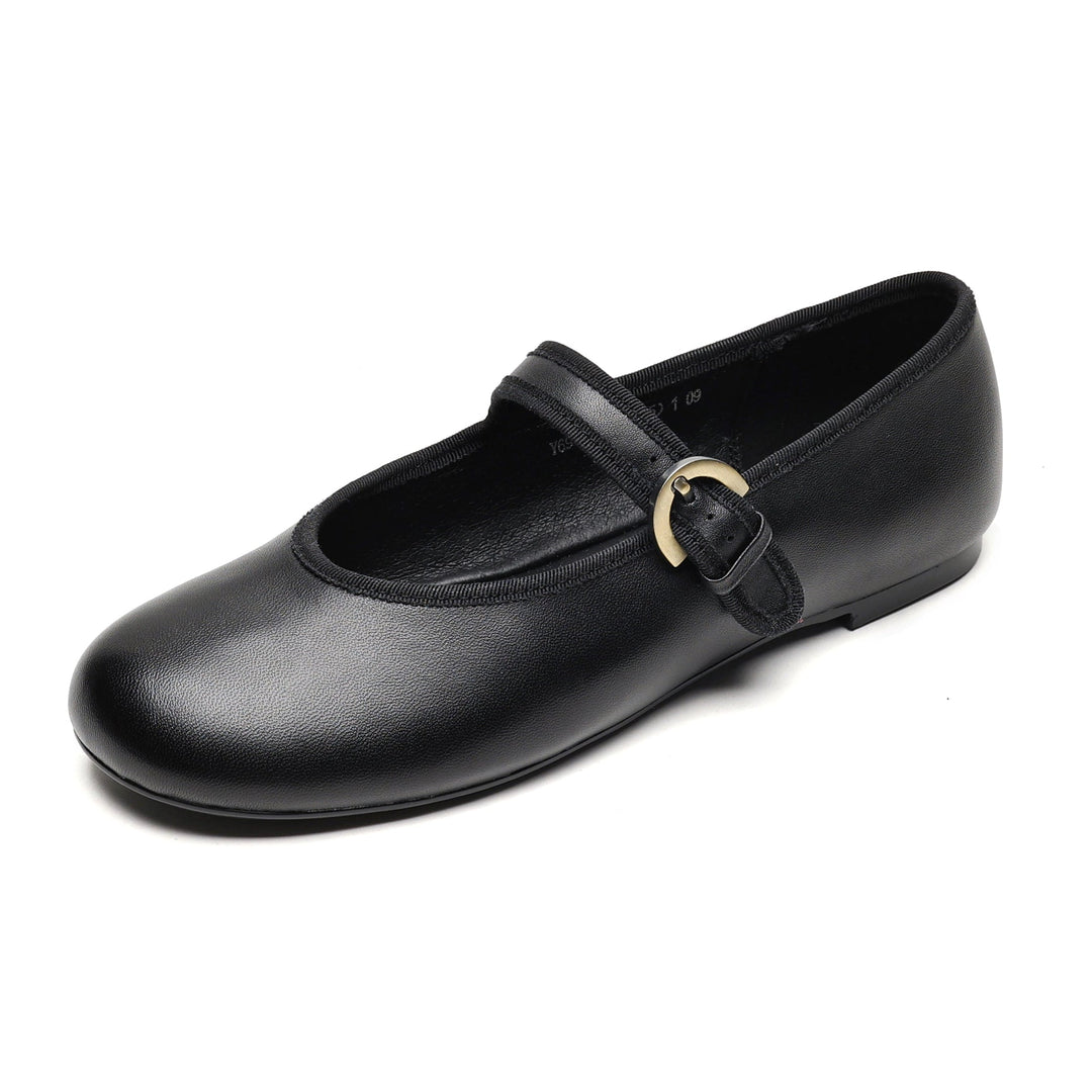 Women’s Sheepskin Mary Jane Flats – Classic Round Toe Buckle Strap Shoes