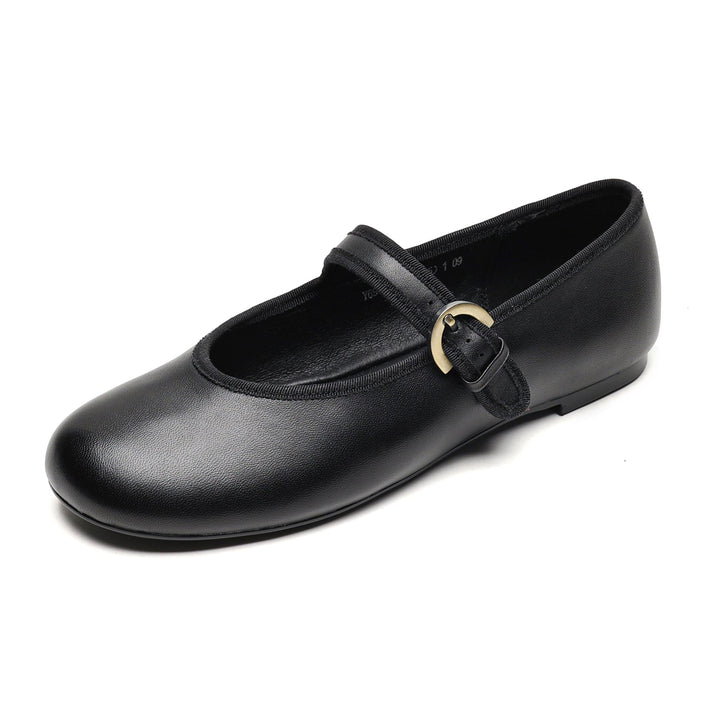 Women’s Sheepskin Mary Jane Flats – Classic Round Toe Buckle Strap Shoes