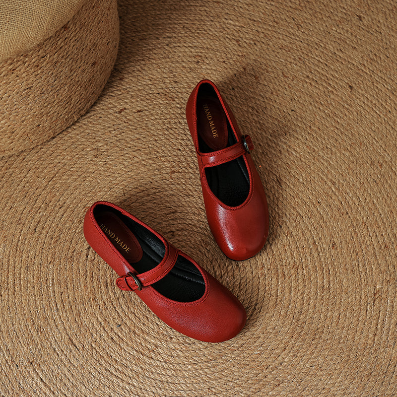 Women’s Sheepskin Mary Jane Flats – Classic Round Toe Buckle Strap Shoes