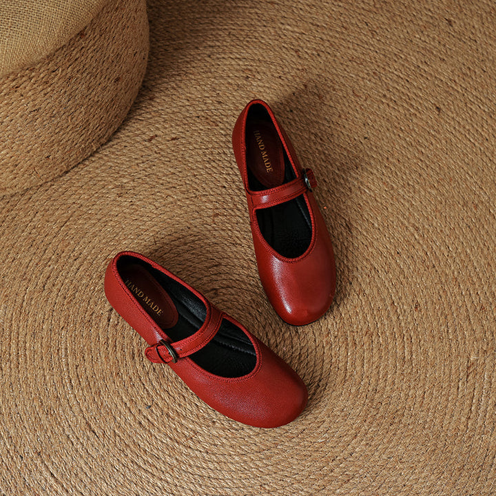 Women’s Sheepskin Mary Jane Flats – Classic Round Toe Buckle Strap Shoes