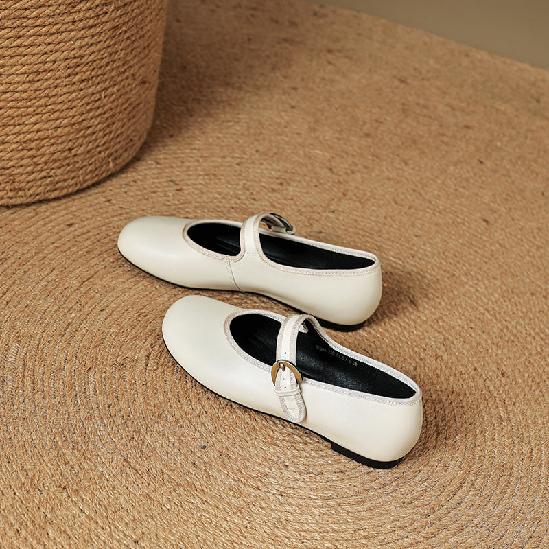 Women’s Sheepskin Mary Jane Flats – Classic Round Toe Buckle Strap Shoes