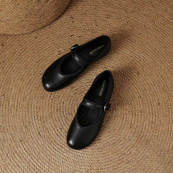Women’s Sheepskin Mary Jane Flats – Classic Round Toe Buckle Strap Shoes