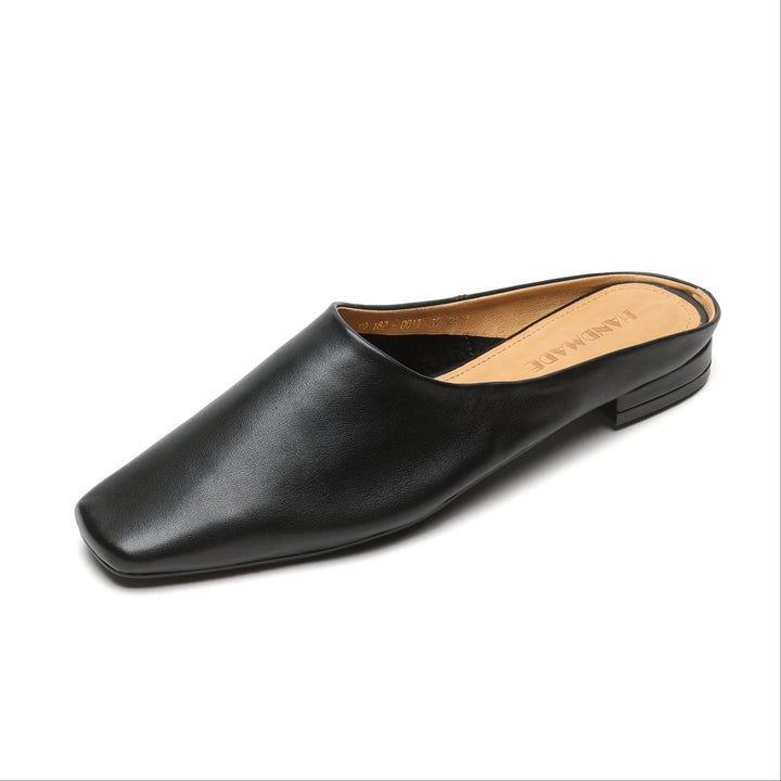 Women's Handmade Leather Minimalist Flat Comfort Mule Shoes