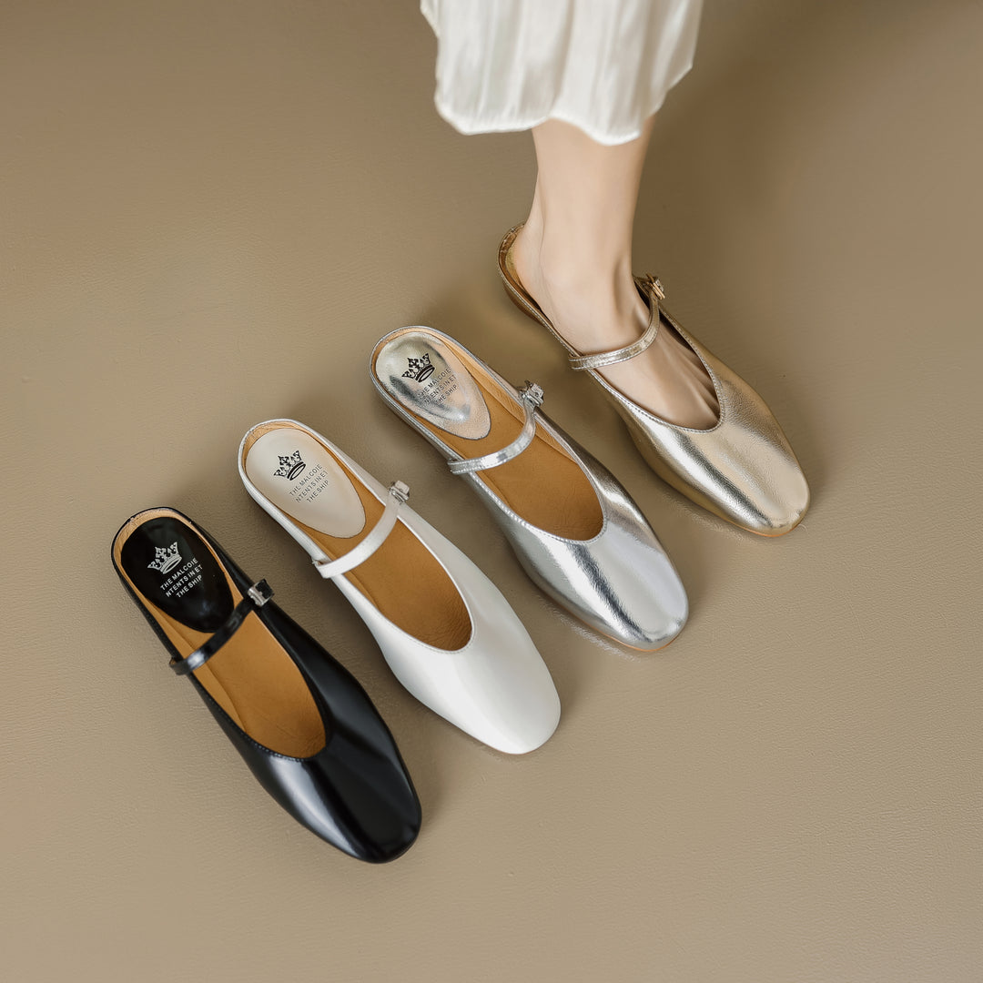 Comfortable Women's Sheepskin Mary Jane Mule Shoes – Flat Heels