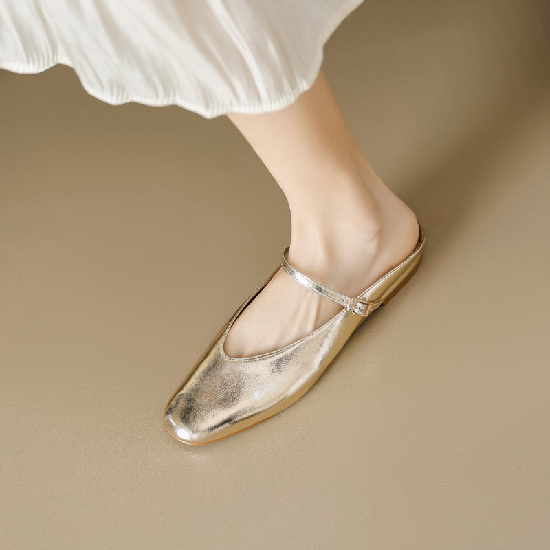 Comfortable Women's Sheepskin Mary Jane Mule Shoes – Flat Heels