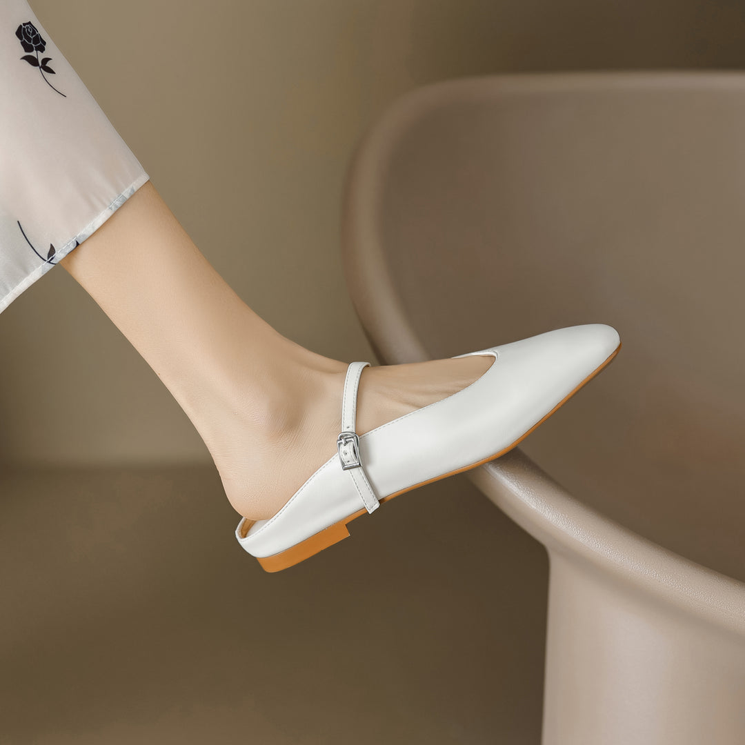 Comfortable Women's Sheepskin Mary Jane Mule Shoes – Flat Heels