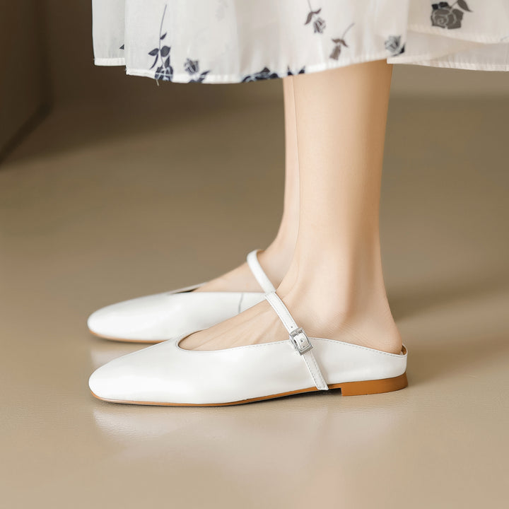 Comfortable Women's Sheepskin Mary Jane Mule Shoes – Flat Heels