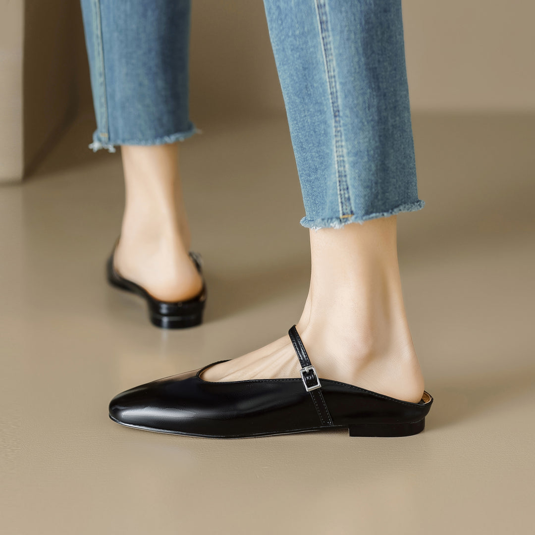 Comfortable Women's Sheepskin Mary Jane Mule Shoes – Flat Heels