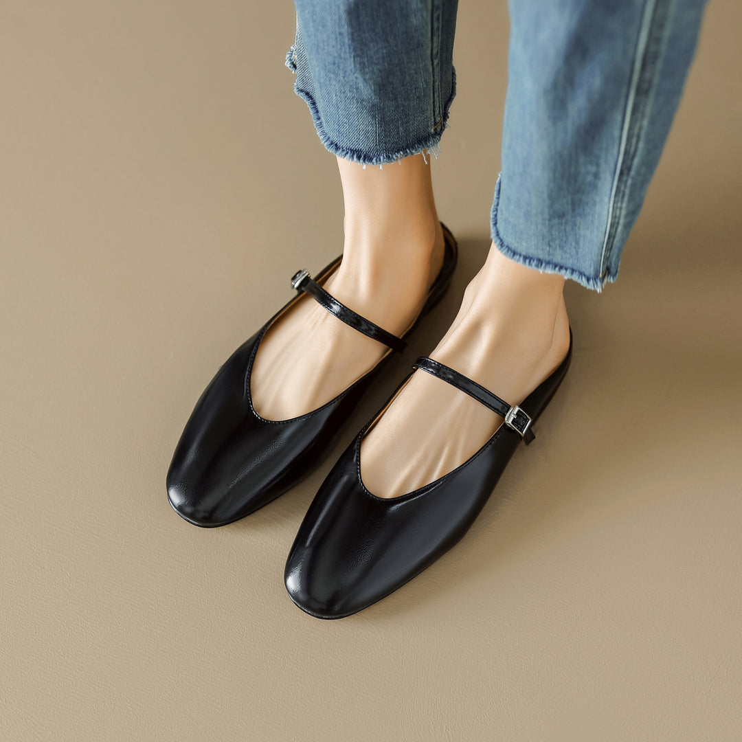 Comfortable Women's Sheepskin Mary Jane Mule Shoes – Flat Heels