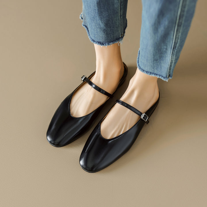 Comfortable Women's Sheepskin Mary Jane Mule Shoes – Flat Heels