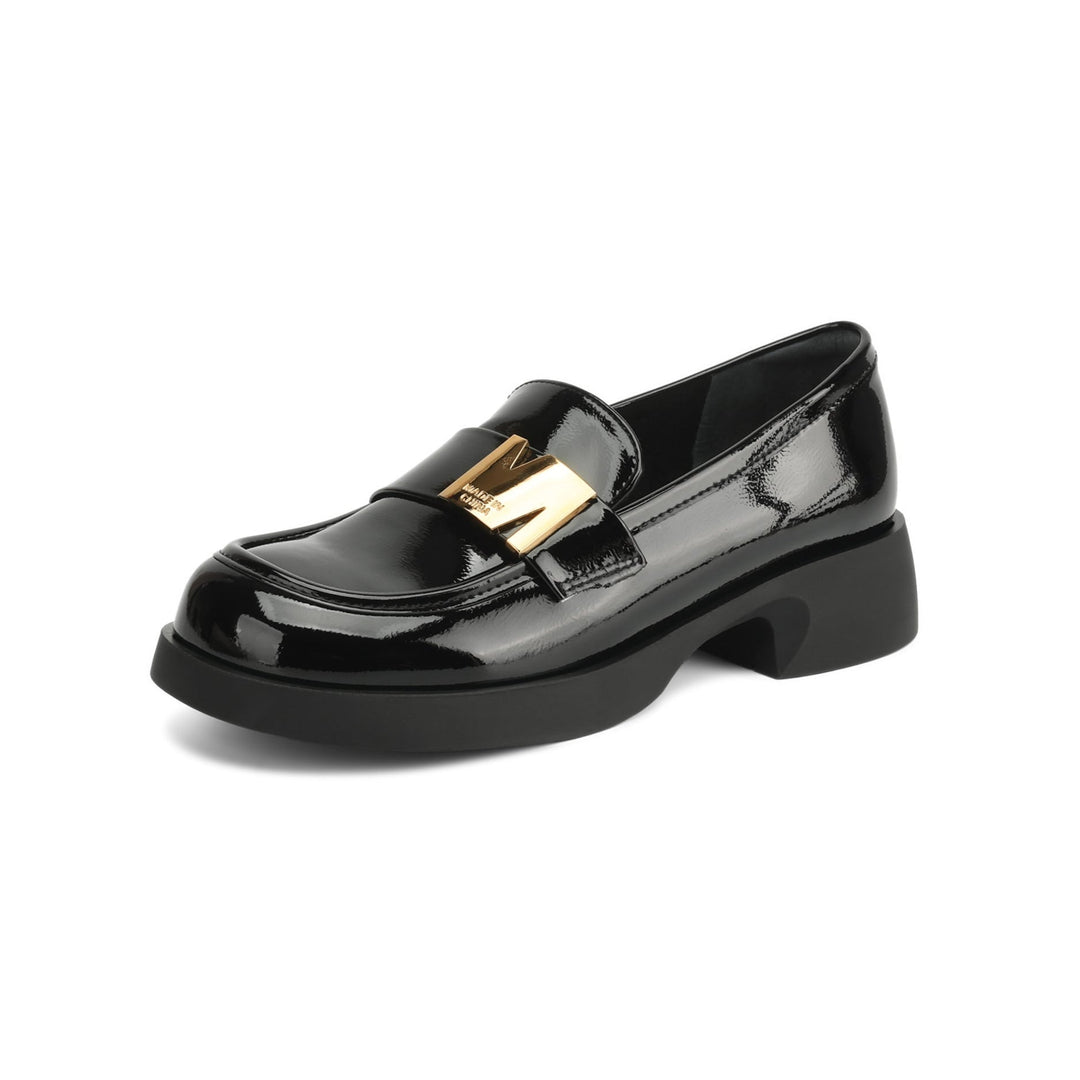 Women's Leather Classic Metal Decoration Block Heel Mid Heel Loafers