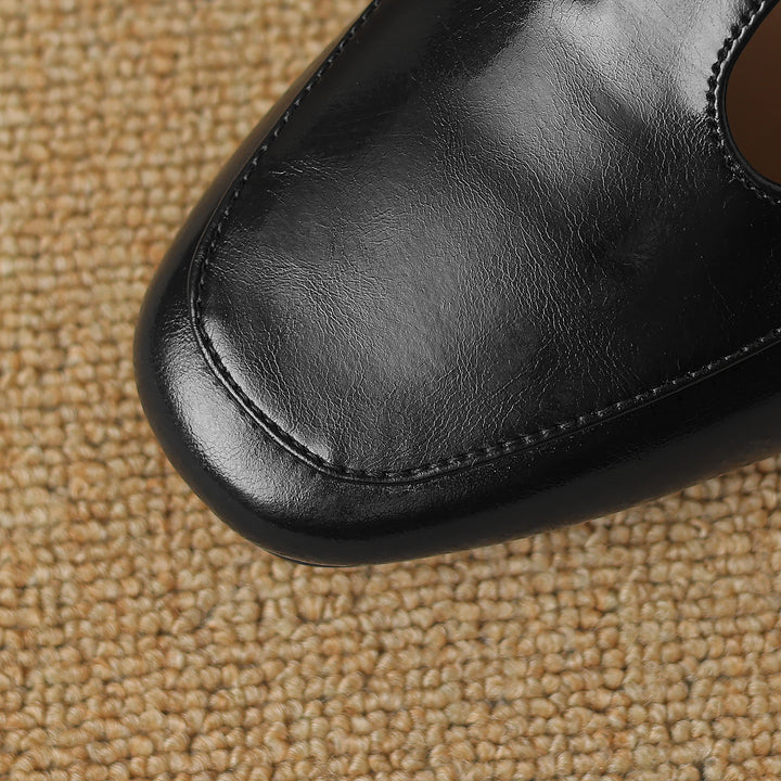 Women's Retro Low Heel T-Strap Handmade Leather Shoes