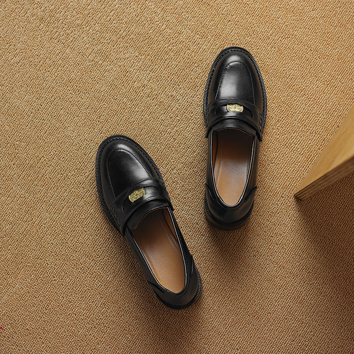 Women's Handmade Leather Classic British Style Gold Coin Loafers