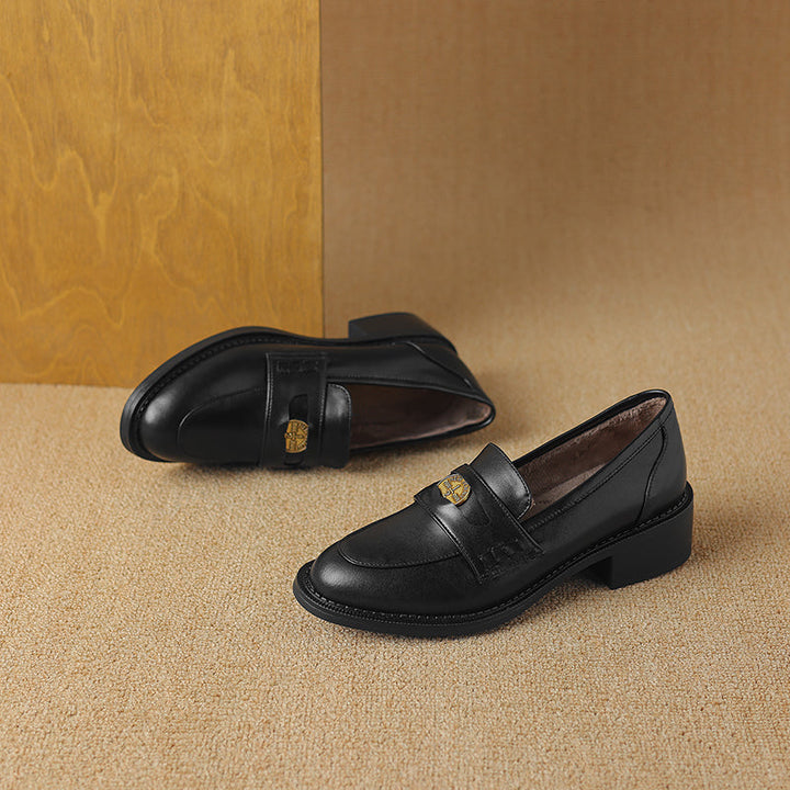 Women's Handmade Leather Classic British Style Gold Coin Loafers