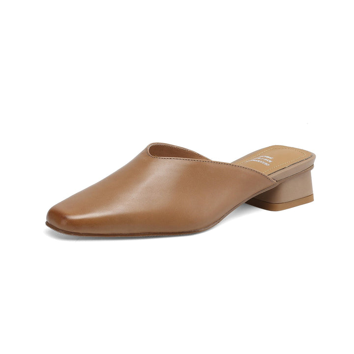 Women's Handmade Leather V-cut Flat Comfort Mule Shoes