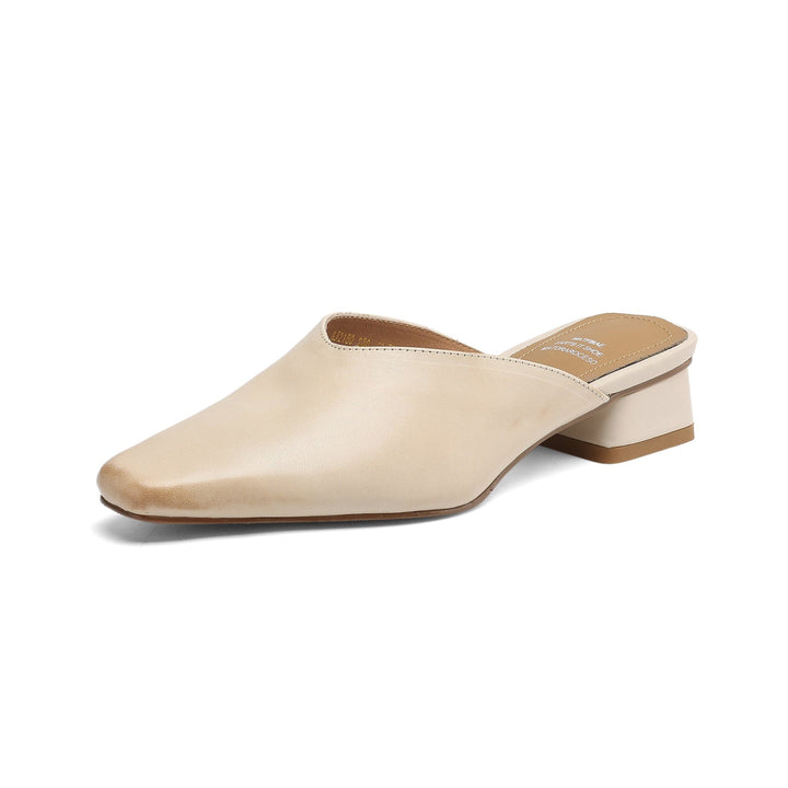 Women's Handmade Leather V-cut Flat Comfort Mule Shoes