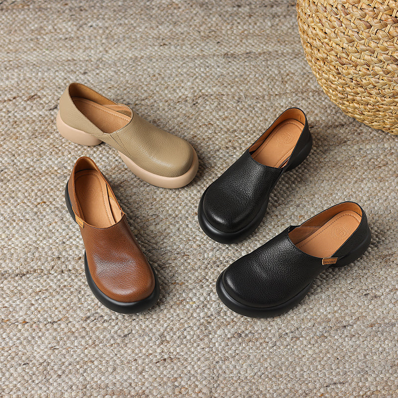 Handmade Soft Leather Slip-On Shoes for Women – Platform Casual Design