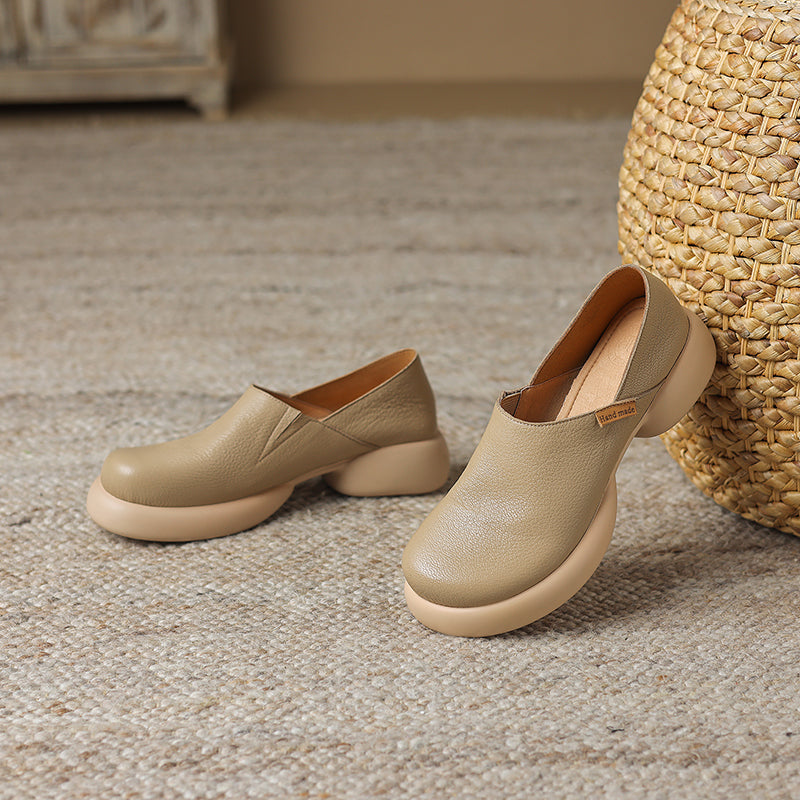 Handmade Soft Leather Slip-On Shoes for Women – Platform Casual Design