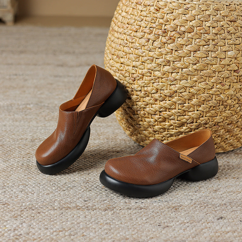 Handmade Soft Leather Slip-On Shoes for Women – Platform Casual Design