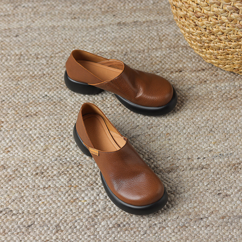 Handmade Soft Leather Slip-On Shoes for Women – Platform Casual Design