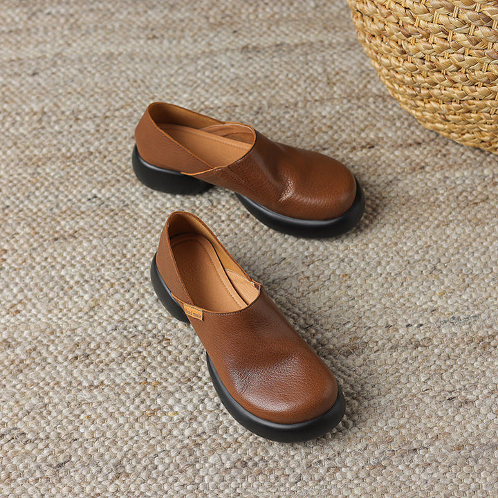 Handmade Soft Leather Slip-On Shoes for Women – Platform Casual Design