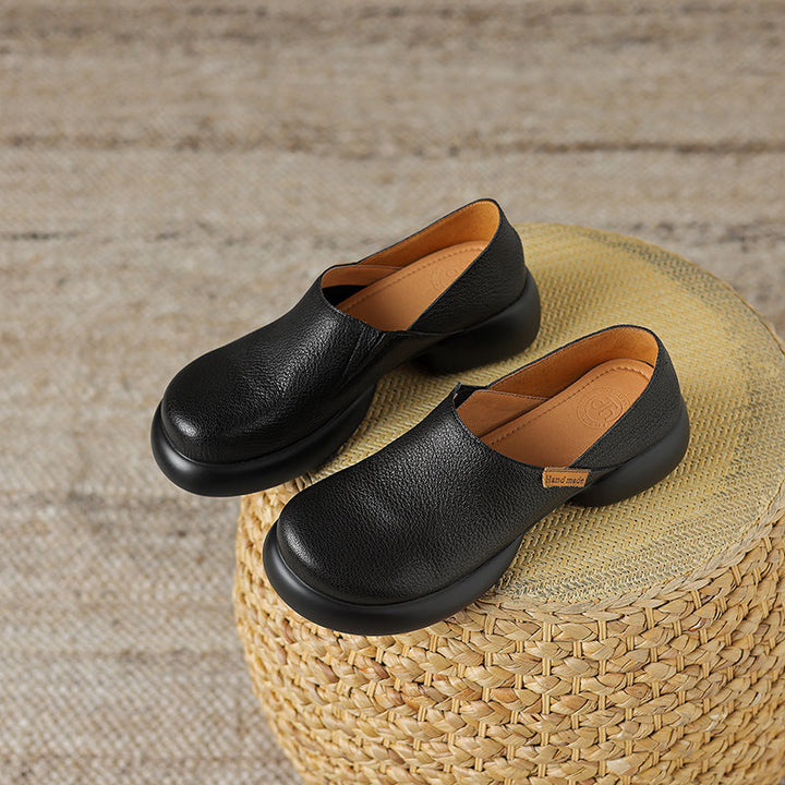 Handmade Soft Leather Slip-On Shoes for Women – Platform Casual Design