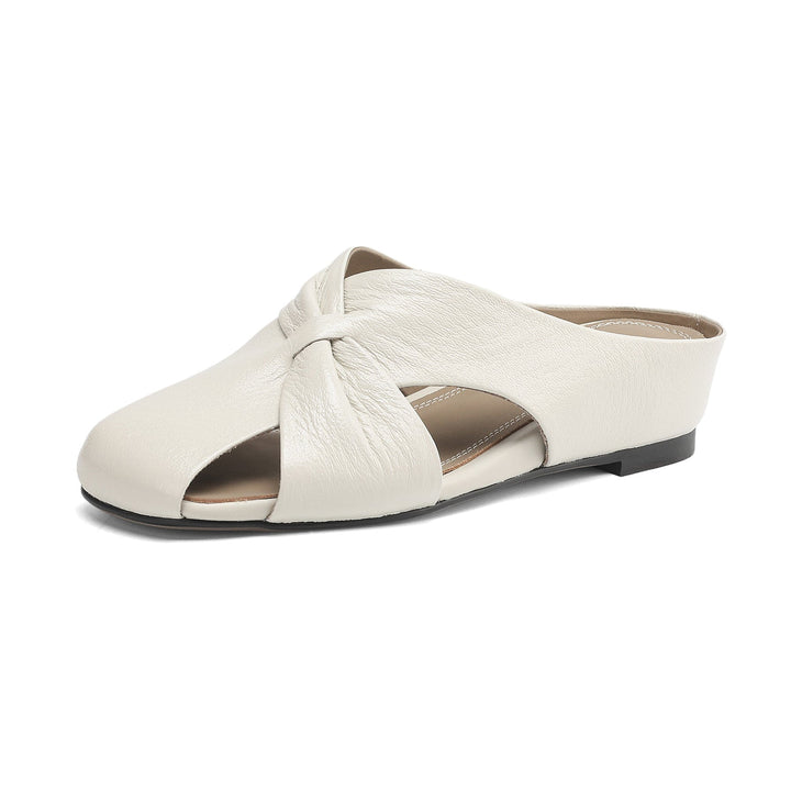 Women's Luxury All-Sheepskin Twist Mules Summer Slides - Elegant Square Toe