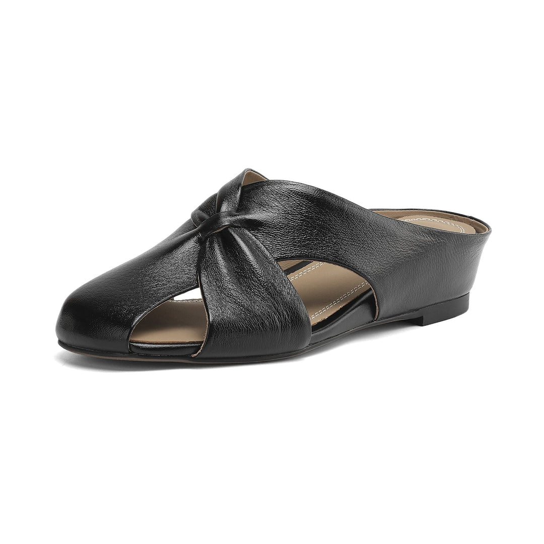 Women's Luxury All-Sheepskin Twist Mules Summer Slides - Elegant Square Toe