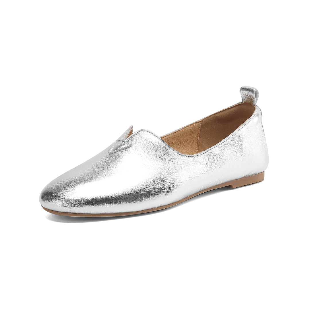 Women's Leather Round toe Soft-Sole Slip-On Flats