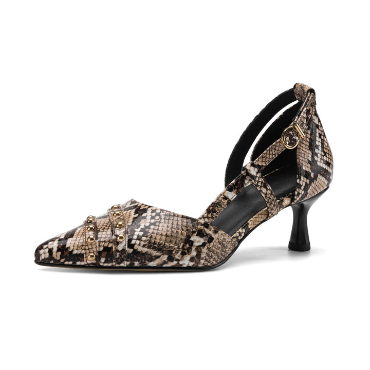 French Chic Snake Pattern Leather Pumps - Elegant Pointed Toe Office Heels