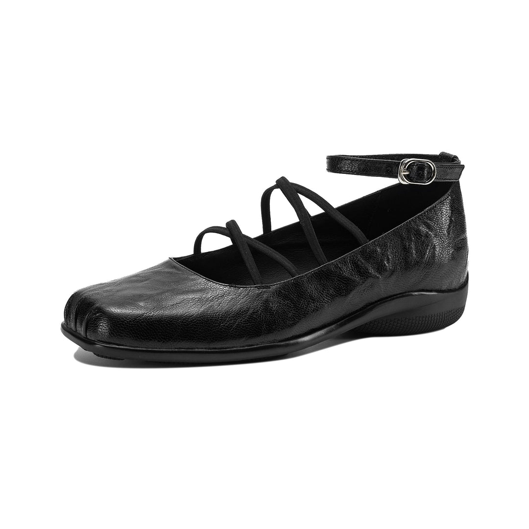 Women's Sheepskin Flats - Block Heel - Square Toe Strappy Mary Janes