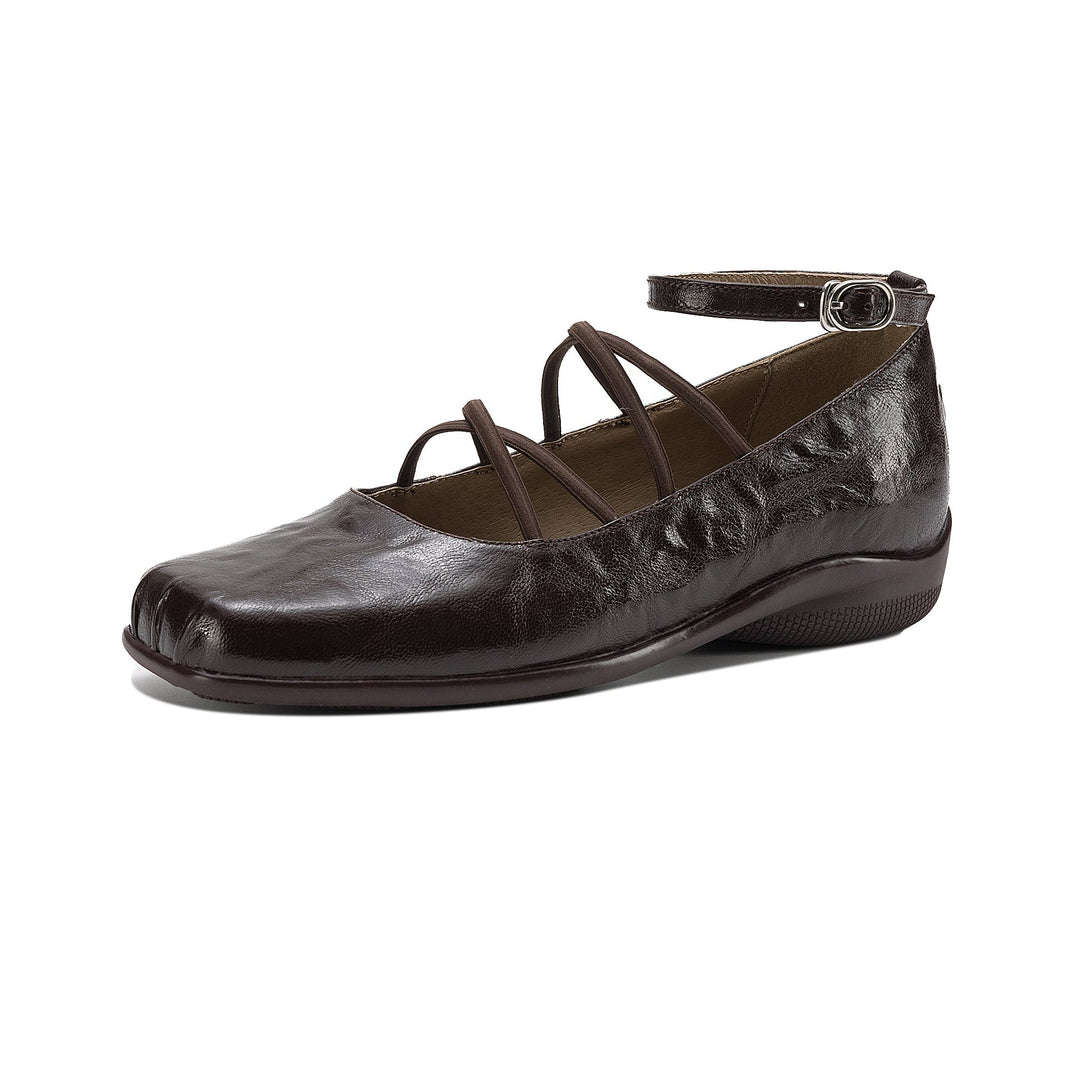 Women's Sheepskin Flats - Block Heel - Square Toe Strappy Mary Janes