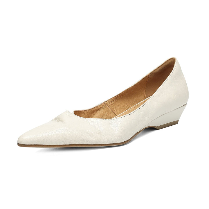 Women's Sheepskin Pumps - Office Elegance Pointed Toe Wedge Heel