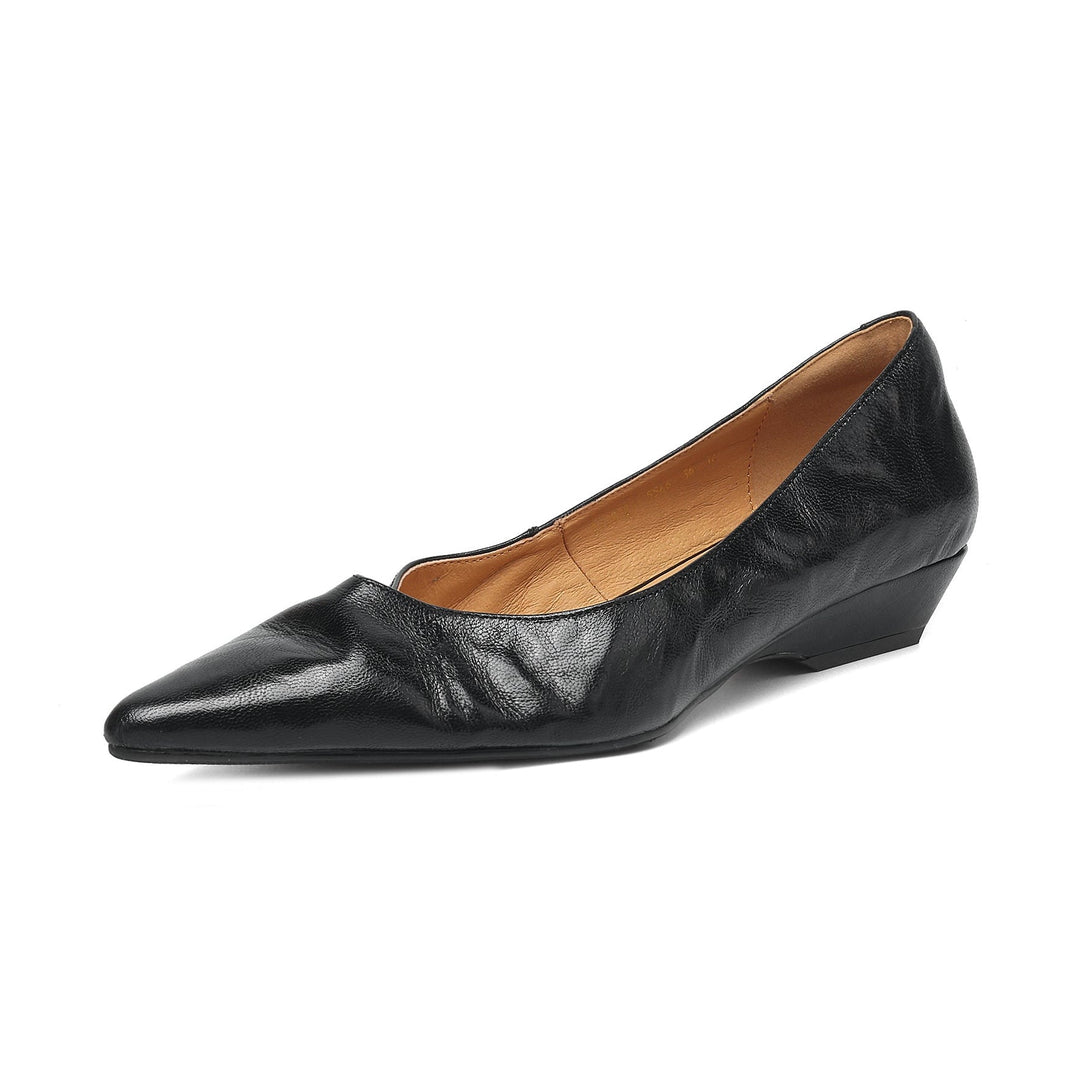 Women's Sheepskin Pumps - Office Elegance Pointed Toe Wedge Heel