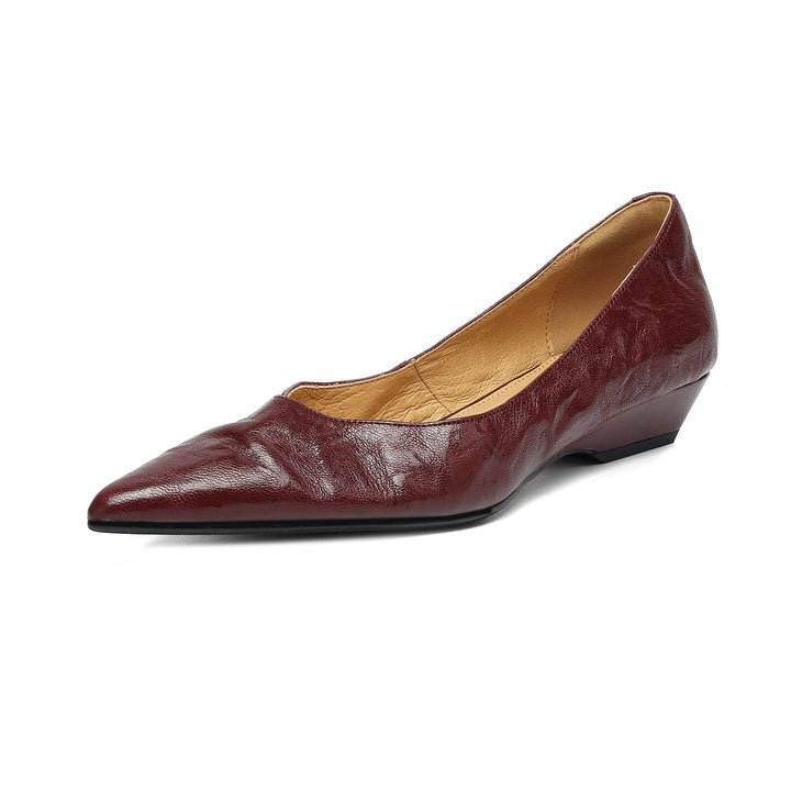 Women's Sheepskin Pumps - Office Elegance Pointed Toe Wedge Heel