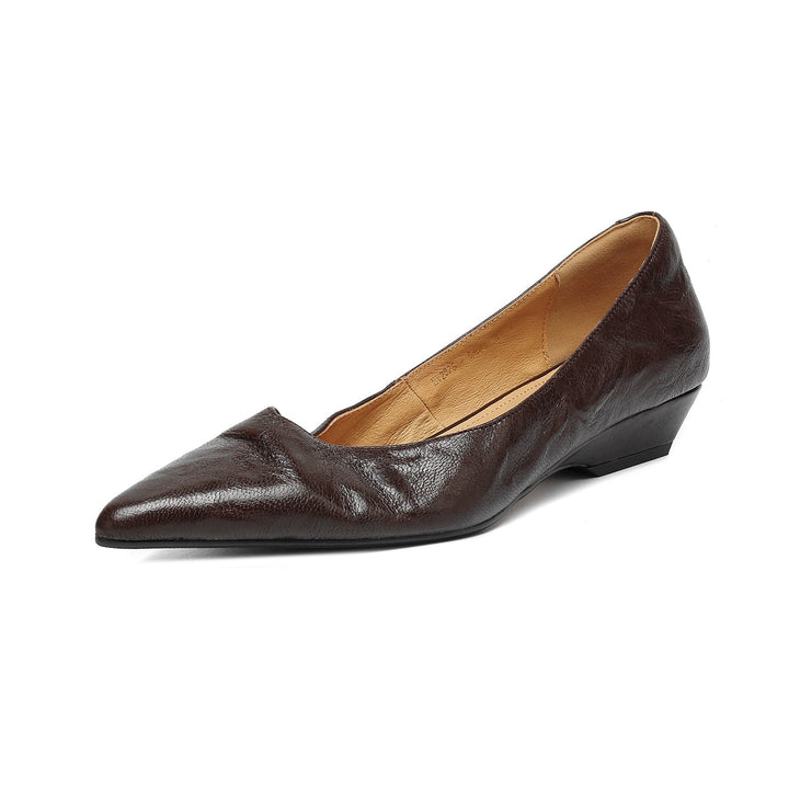 Women's Sheepskin Pumps - Office Elegance Pointed Toe Wedge Heel
